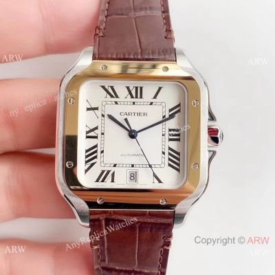 Swiss Replica Cartier Santos Two Tone White Dial Watch HBBv6 Factory